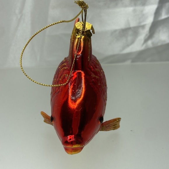 Tropical Fish Yellow Red Glass Glitter Christmas Holiday Ornament Decoration - Picture 4 of 10